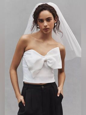 Hutch Reni Strapless Bow-Front Top in Ivory